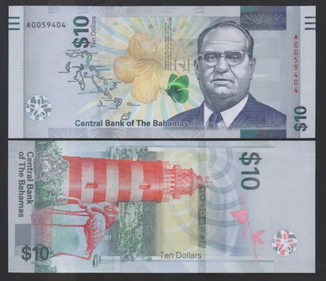 BAHAMAS: B356a P#W87 10 Dollars 2022 Uncirculated Banknote.