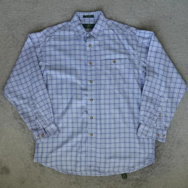 Vintage Orvis Shirt Men's Medium Blue Plaid Button Front Long Sleeve 100% Cotton