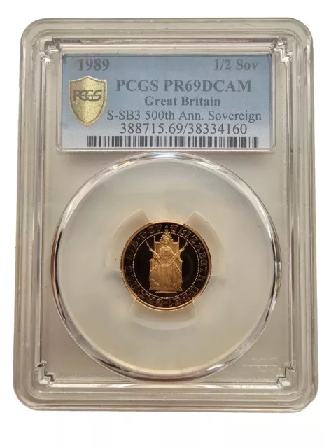 1489-1989 TUDOR ROSE 500th ANNIVERSARY OF 1/2 SOVEREIGN HALF GOLD PF69DCAM PCGS