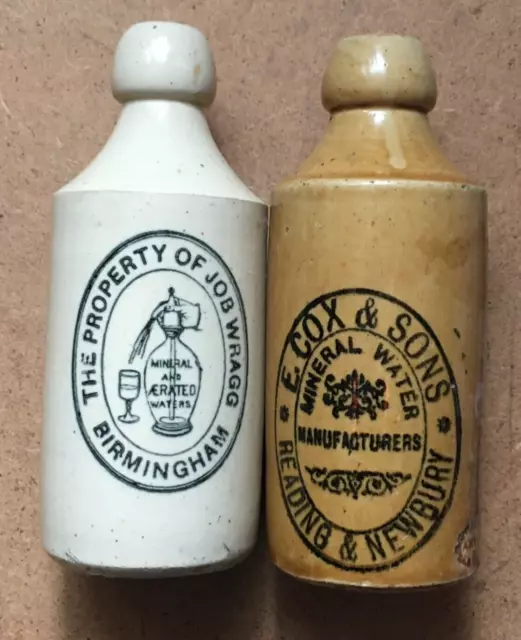 Lot of 2 Antique Stoneware Ginger Beer Bottles Job Wragg E. Cox & Sons EX