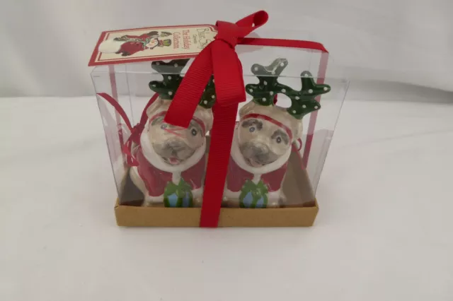 Blue Sky Clayworks Holiday Collection Christmas Bulldog Reindeer Ornaments NIB