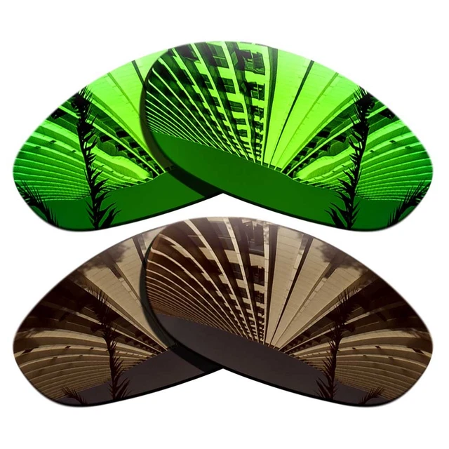 2 Pairs Polarized Replacement Lenses For-Oakley Monster Dog-Sapphire Green+Brown