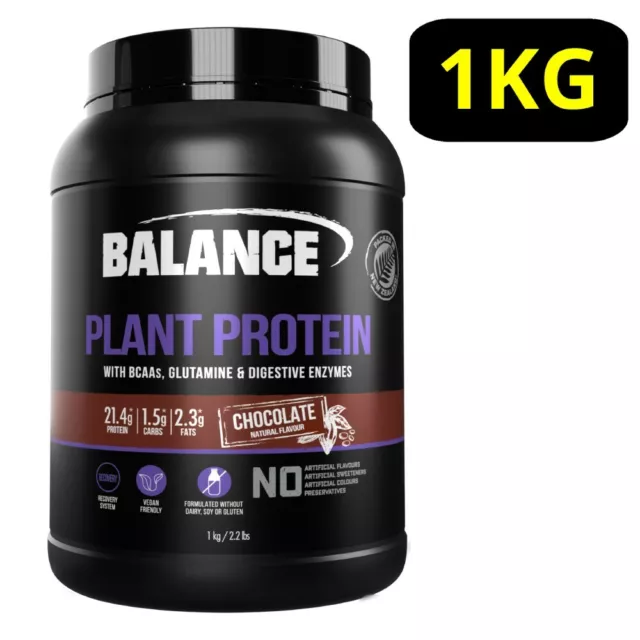 Balance Plant Protein Powder 1KG - Chocolate w/ BCAAs Glutamine P21.4g* Vegan