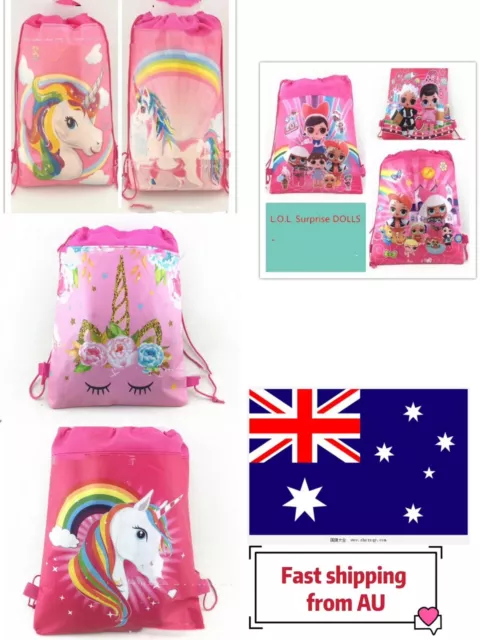 KIDS Colour Drawstring Backpack Swim School Library BAG- UNICORN , LOL, MERMAID～