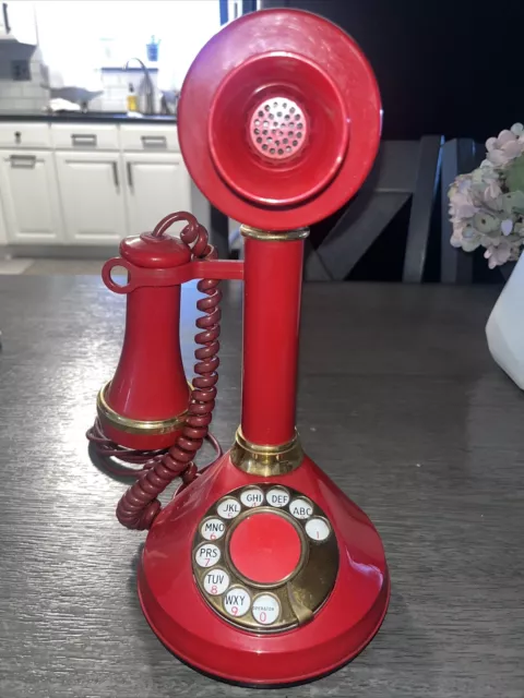 Deco-Tel Candlestick Phone Untested Vintage 1970s Rotary Dial Telephone Red