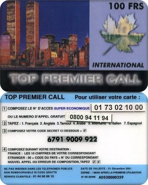 #131 Rare Top Code Prepaid Telecard Premier Call 100 F / Ttb-Luxe