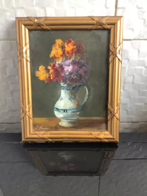 Tableau Ancien Huile Nature Morte Bouquet de Fleurs Signé