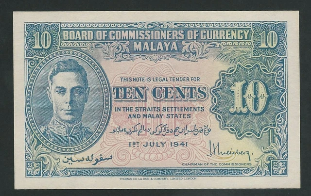 Malaya 10 Cents 1941   P-8  Unc
