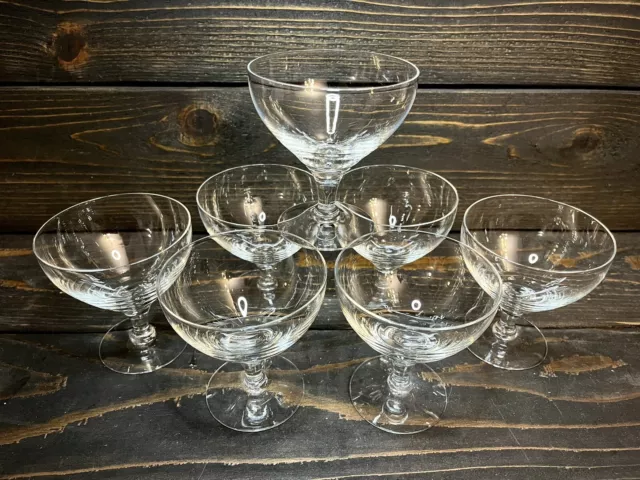 Elegant Crystal Champagne Glasses Coupe Or Saucer Shape 3 3/4”Tall Set Of 7