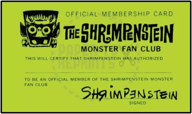 Shrimpenstein Monster Fan Club Membership Card - Vintage Reprint