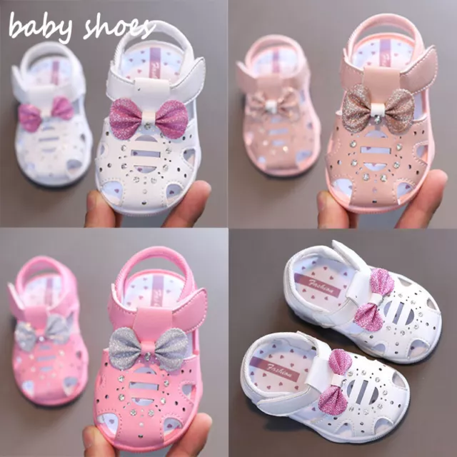 Baby Girls Bow Princess Sandals Party Toddlers Walking Non-slip Slippers UK Size