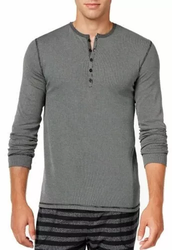 Kenneth Cole REACTION New Black Mens MED Rib Stripe Henley Night shirt Light $39