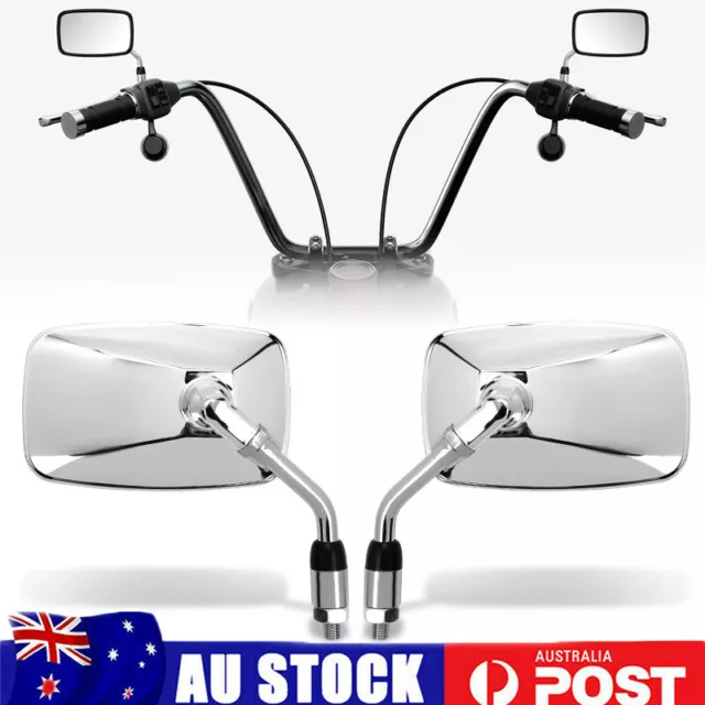 2x Chrome Motorcycle Rear Side View Mirrors Rectangle Universal Motorbike M10