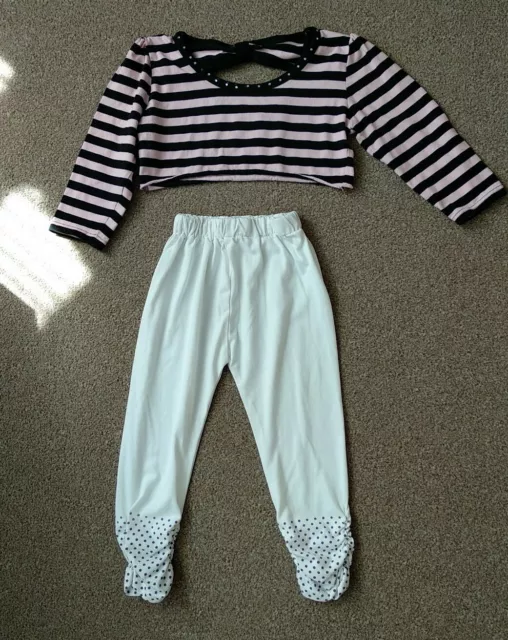 Girl's set of 2 sz 4-5 years cotton cropped white leggings & black pink top