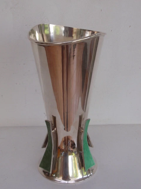 Raro Vaso Moderno Metà Secolo Argento Massiccio E Smalto Svedese Design Scandinavo