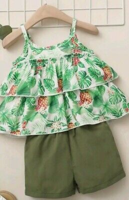 Girls 2 piece summer party leaf print cami set and shorts ages 3-5 years