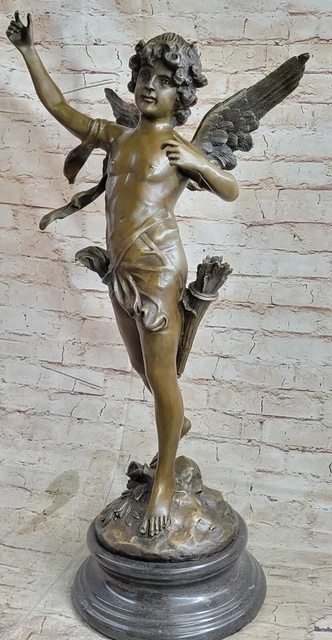 Art Déco Querubín Oro Angel Niño Bronce Escultura Mármol Base Figura Estatua Nr