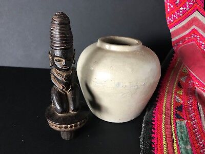 Old Batak Stone Jar with Carved Wooden Stopper …beautiful collection piece