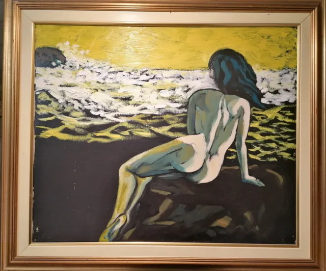Quadro Dipinto Olio su tela Renzo Orvieto Nudo di donna in riva al mare