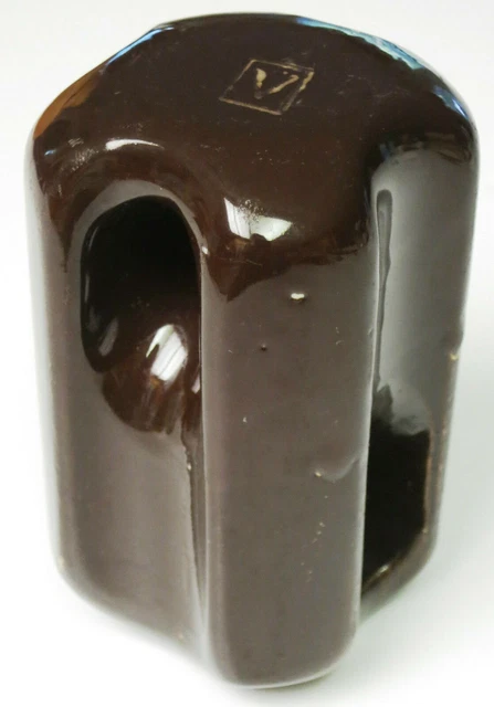 Insulator Brown Porcelain Ceramic Telephone Power Line Pole Connector VINTAGE