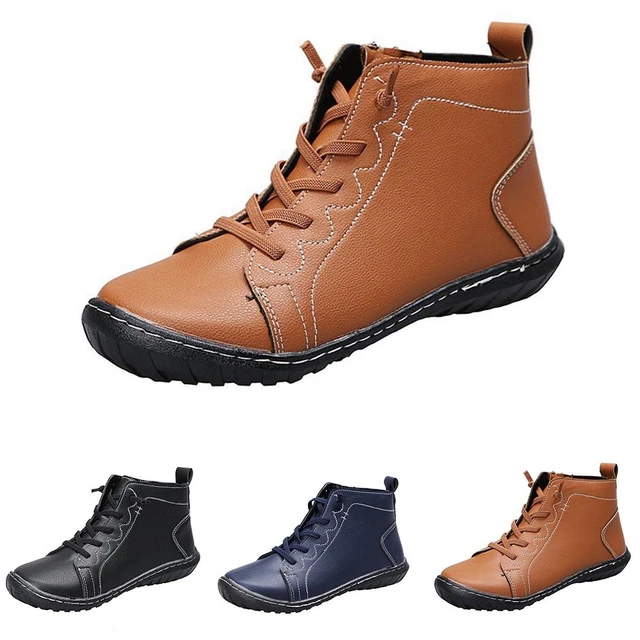 Stivali donna scarpe tacco piatto stringati punta rotonda caviglia stivali artificiali in pu