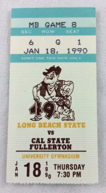 1990 01/18 Cal State Fullerton at Long Beach State Basketball Ticket Stub