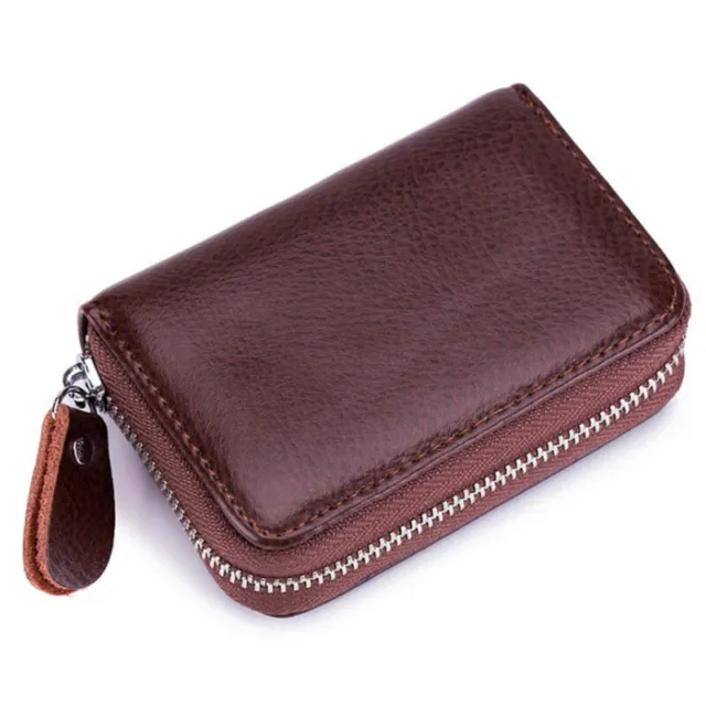 Genuine Leather Men Wallet Credit Card Holder RFID Blocking Zipper Pocket Thin 9