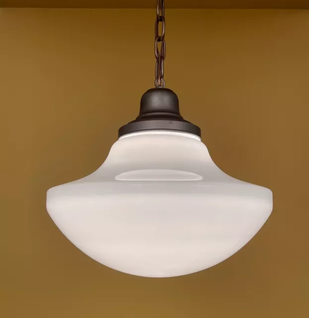 Vintage Light PAIR of 1930s schoolhouse chandeliers. LARGE shades