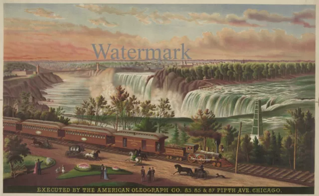 LARGE 1860s Niagara Falls  Canada Southern Railroad Train Litho Print 24"x36"