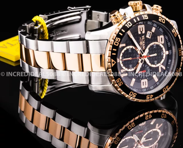 Invicta SPECIALTY CHRONOGRAPH Black Dial Rose Gold Silver Strap Mens Watch 3