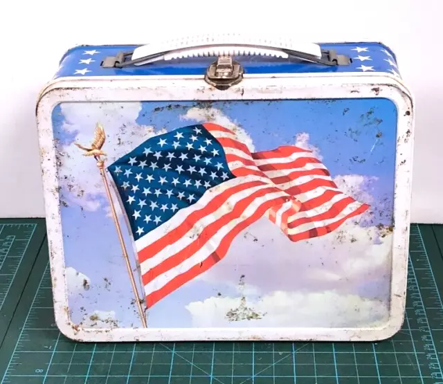 Ohio Art American Flag Metal Lunchbox No Thermos Vintage