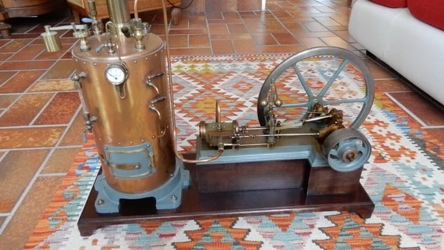 Superbe Machine à Vapeur Vive Ancienne - Moteur Horizontal 44x44x17,5cm - Métal