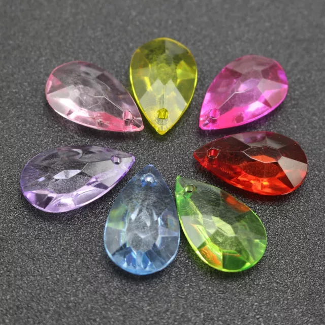 50 Mixed Colour Transparent Acrylic Faceted TearDrop Beads Charms 26mm Craft DIY