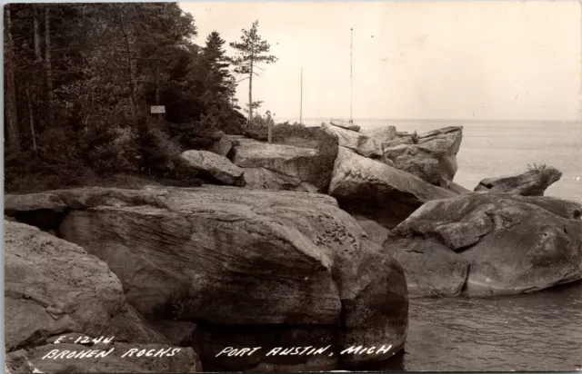 Postcard RPPC Real Photo BROKEN ROCKS, PORT AUSTIN, MICH.  Circa 1948, Posted