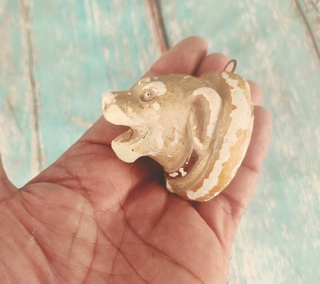 Vintage Ancien Chalkware Plâtre De Paris (Pop) Peint Suspendu Chien Figurine
