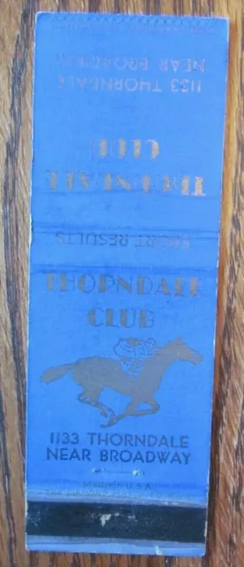 Horse Racing Sports Matchbook Matchcover: Thorndale Club (Chicago, Illinois) E13