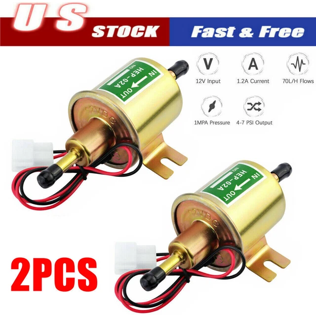 2xUniversal Electric Fuel Pump HEP-02A 4-7PSI 12V Inline Low Pressure Gas Diesel