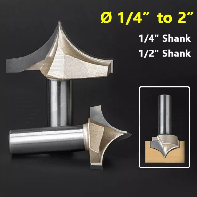 Carbide-Tipped Point Cutting Roundover Router Bit Engraving Wood 1/4" 1/2" Shank