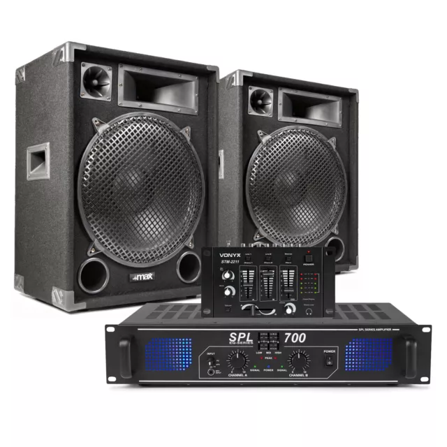 Complete 15" PA DJ Sound System Speakers + Amplifier + Mixer 2000W UK Stock