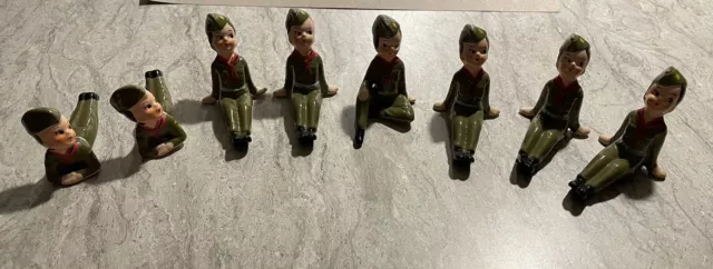 Vintage Set of 8 Ceramic Boy Scout Figurines Enesco 1950'S Japan