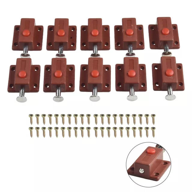 Easy Installing Push Button Plastic Cabinet Bolt Latches Lock Set of 10 Safe 3