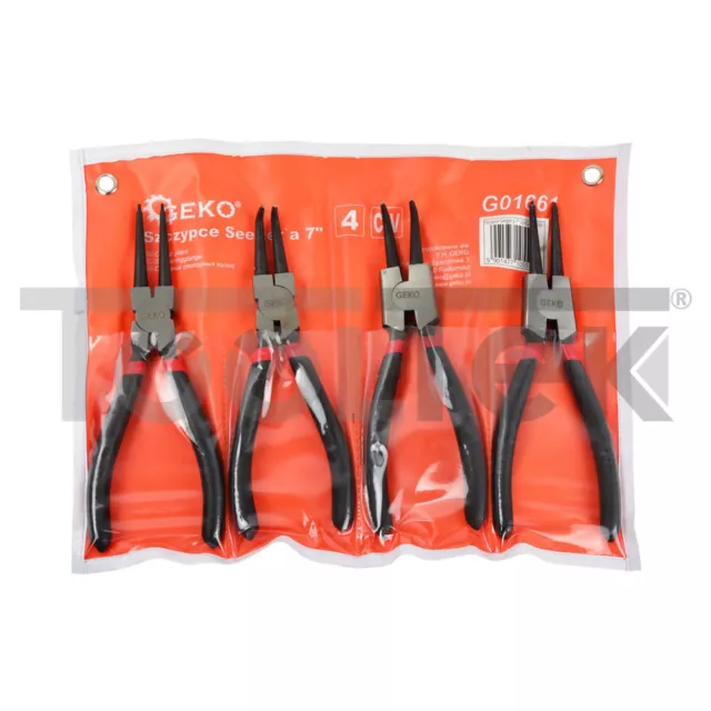 GEKO G01661 SET PINZE PROFESSIONALI PER ANELLI ELASTICI SEEGER 180mm 4pz TOOLTEK