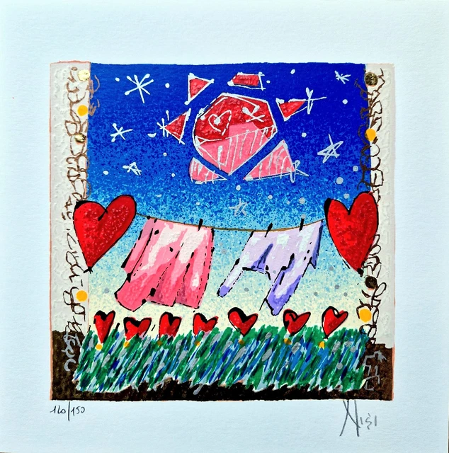 Leo Nisi - Serigrafia materica con foglia oro, numerata e firmata