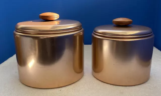 VTG Mirro Copper Colored Aluminum Canister Wood Handles Rose Gold Lot 2