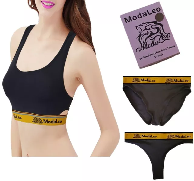Modaleo Women Ladies Sports Bra Brief Thong 3 pack Lot Box GYM