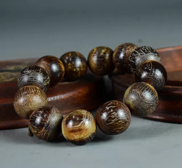Noble natural tibet ox horn carved bead bangle bracelet +rosewood huali wood box