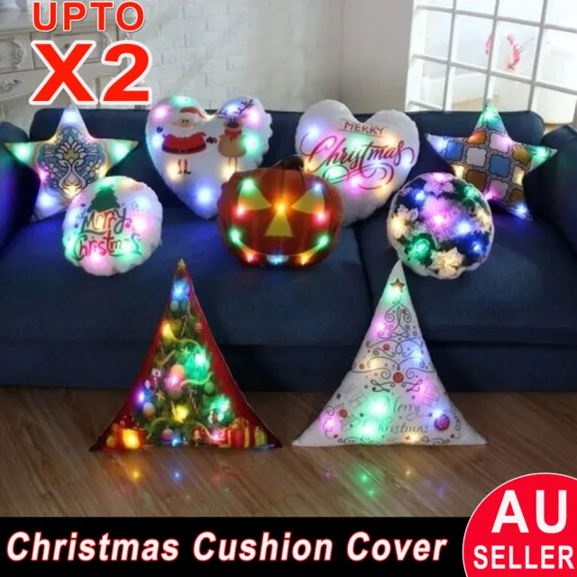 Christmas Heart Shape Cushion Cover Pillow Case Sofa Led Light Home Decoration