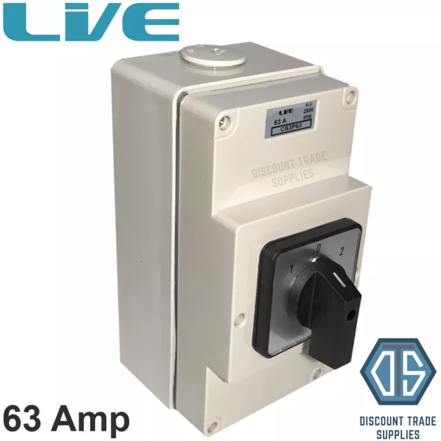 Live IP66 Enclosed Changeover Switch 63 Amp 3 Pole Surface Mounted