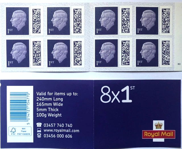 GB 2023 KING CHARLES III DEFINITIVES STAMP BOOKLET 8 X 1st, issue date