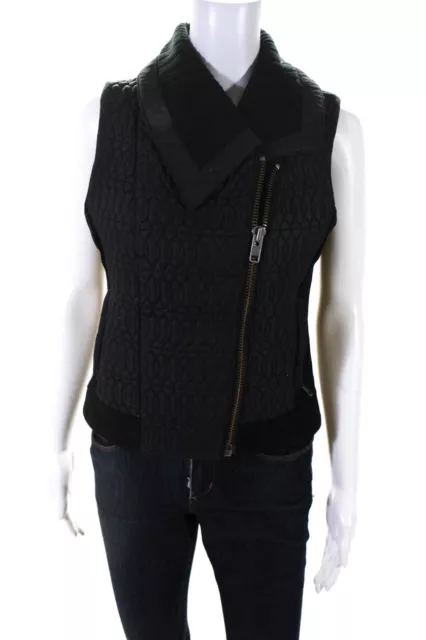 Catherine Malandrino Womens Quilted Front Asymmetrical Zip Up Vest Black Size 4